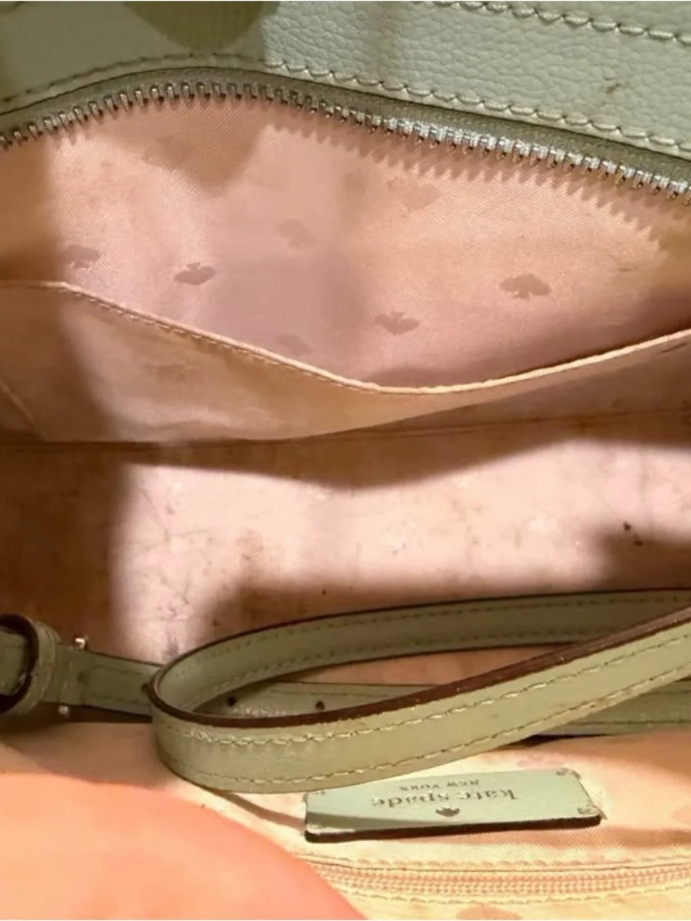 kate spade pale mint pebbled leather tote
